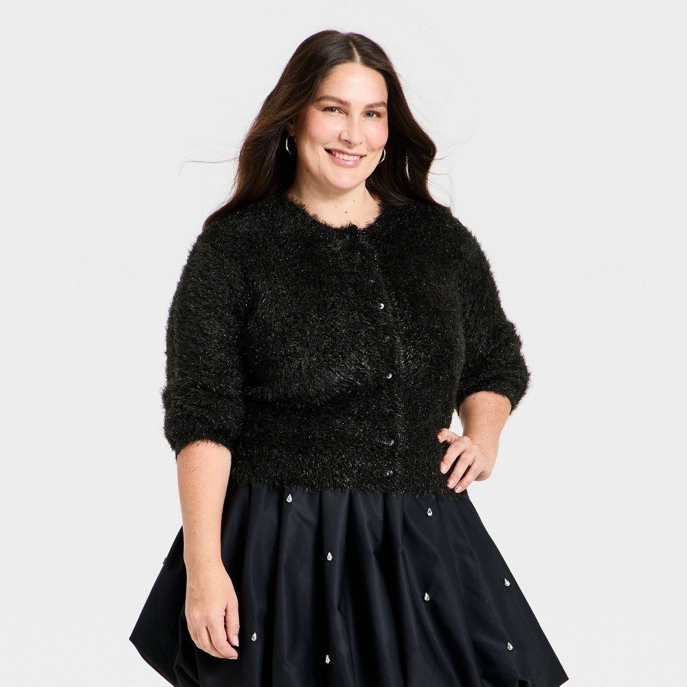 Women's Long Sleeve Party Cardigan Sweater - a New Day™ Black Size 2X (0063)